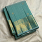 Sea Glass Aqua Handwoven Pure Silk Kanchi Pattu Saree with Antique Gold Zari Buttas and Ornamental Border