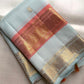 Sea Glass Aqua Handwoven Pure Silk KanchiPattu Saree with Dusty Rose Rettapet Zari Border