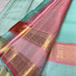Sea-Glass Aqua Handwoven Pure Silk Kanchipuram Saree with Coral-Rose Rettapet Border and Gold Zari Buttas