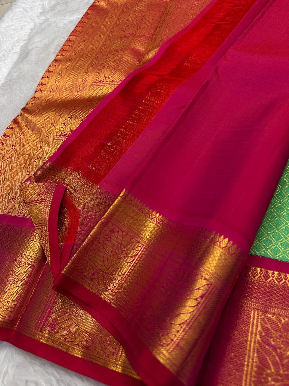 Close view of minute gold checks creating a luminous geometric silk texture