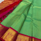 Tiny gold zari grid woven throughout fresh aqua-green Kanjeevaram pure silk body