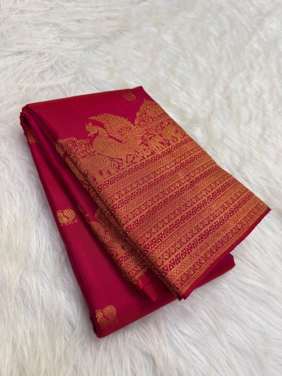 Orange and pink shimmer Pure Silk Kanchipuram Butta saree