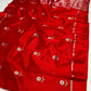 Detail of the vermilion red Chanderi silk body with floral buta motifs near the border