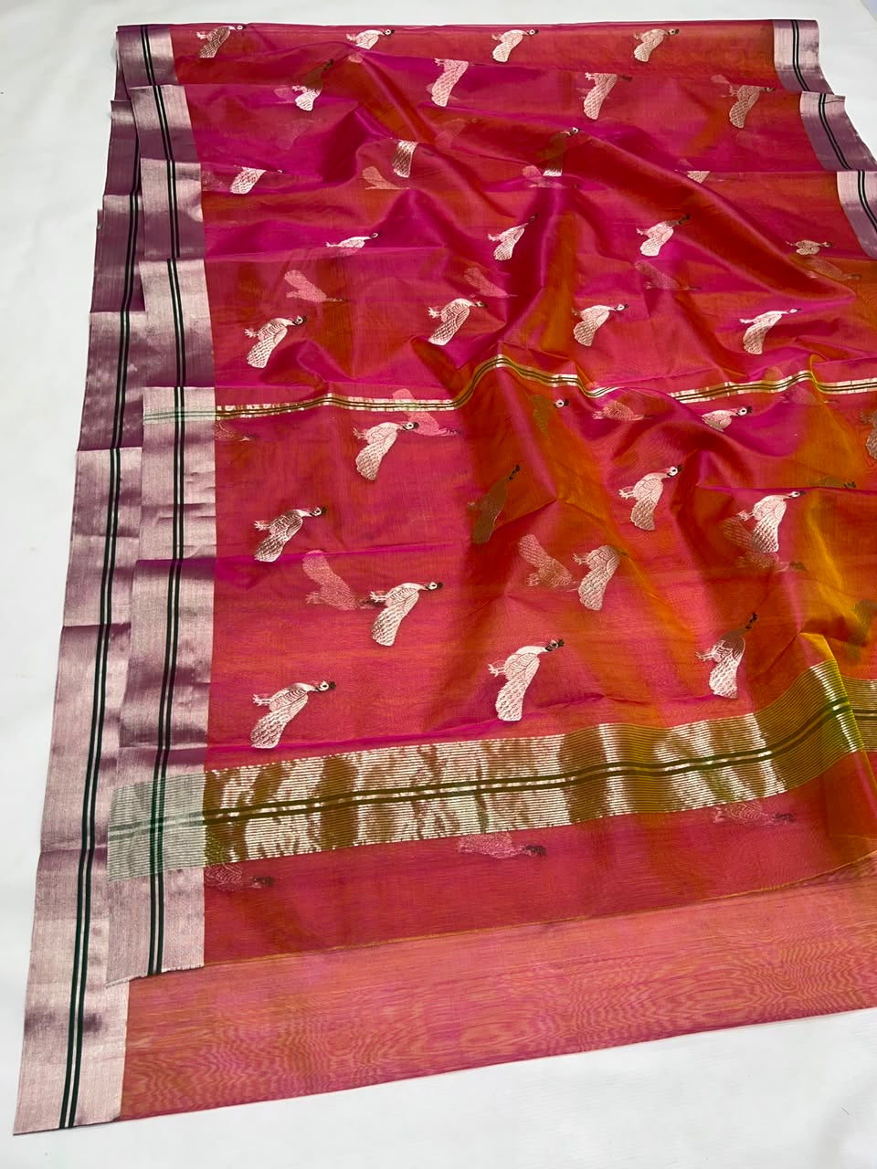 Shot colour Katan Silk Chanderi saree folded, full view