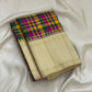 Silk Mark Certified ivory cream Kanchipattu saree with multi tone kattam checks and traditional zari Idam Living