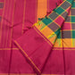 Maragatham green Paalum Pazhamum Kanchipuram silk saree, close-up of kesari orange and vadamalli magenta checks with gold zari lines