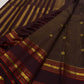 Handwoven Deep Kaapi Maroon Kanchipuram silk saree, zari texture, Mayil Chakram zari medallions
