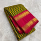 Silk Mark Certified yellow Kanjivaram saree with vetrilai green pattani kattam checks and traditional zari Idam Living