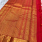 Silk Mark certified Kanjivaram saree with antique gold mayil border in red