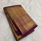 Handwoven Deep Plum Bronze Kanchipuram silk saree, full drape, diagonal-looking zari lines