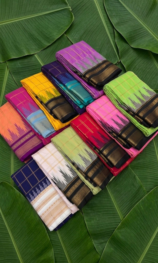 Silk Mark lightweight Arani silk saree with Kanchi Kattam checks and Thazampoo Reku border