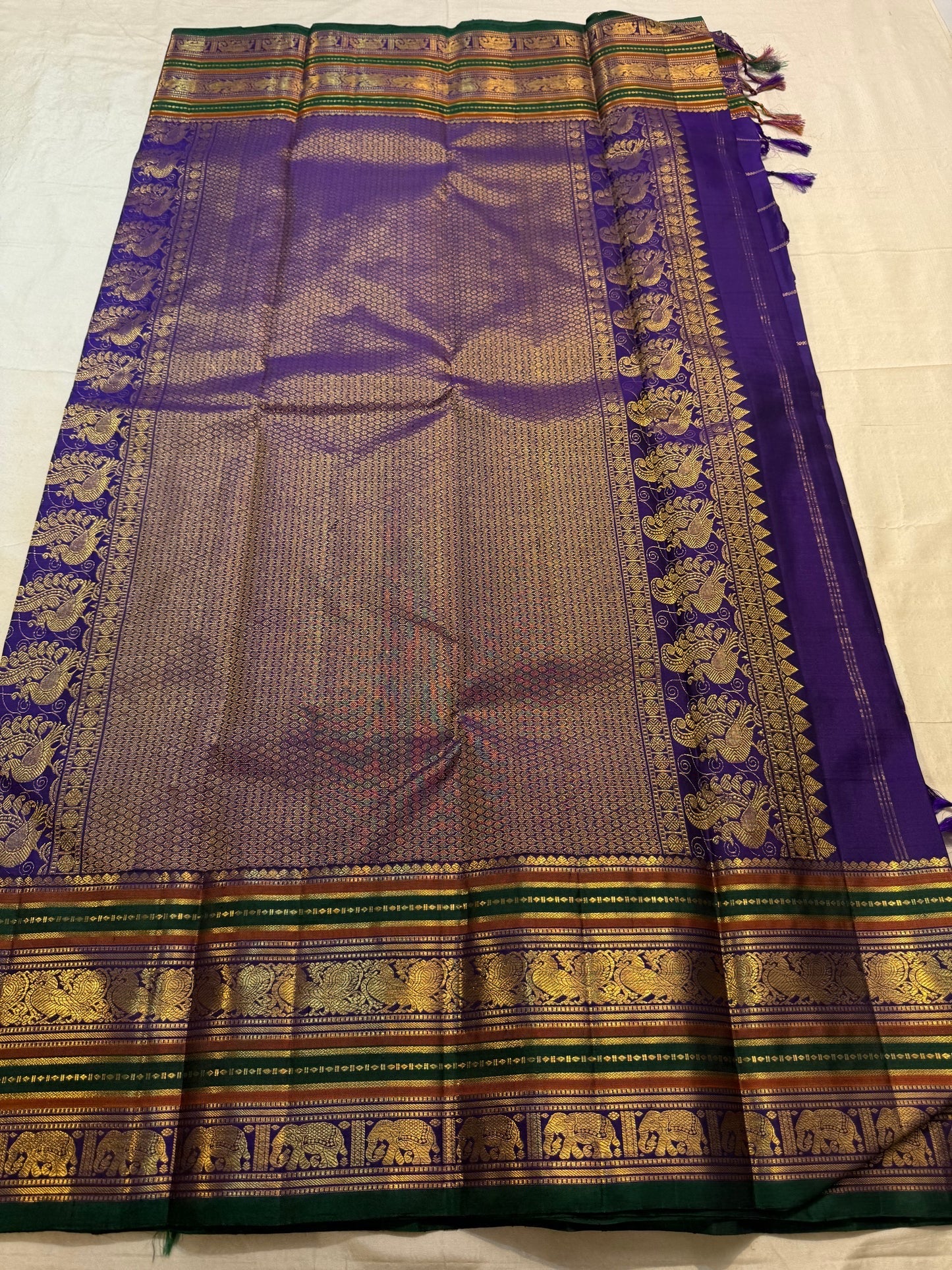 Royal Purple pure silk Kanchipuram saree — silk thread zari border