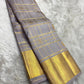 Silver ash grey Kanjivaram silk saree traditional zari texture