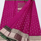Pink Chanderi saree with dark green contrast edge