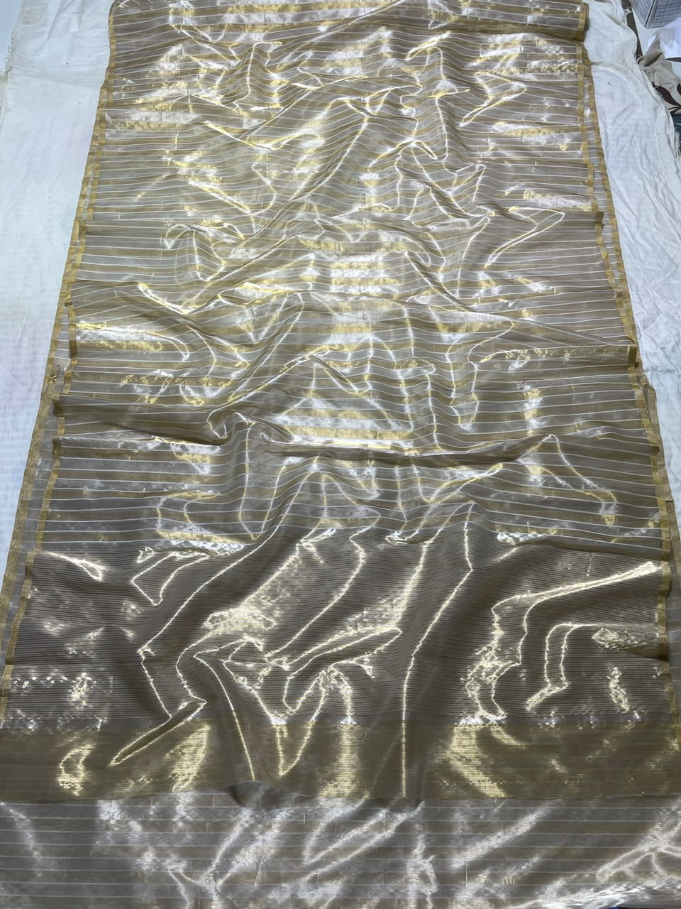 Silver and gold striped handloom Chanderi silk