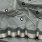 Grey Chanderi Mesrise Silk saree with broad silver border