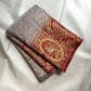 Arakku Red gold zari border with bird medallions and flowering trees on Silver Grey Kanchipuram silk.
