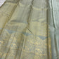 Silver grey Kanchipuram saree with tonal traditional motifs, Idam Living