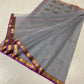 Silver grey Katan Silk Chanderi saree with scattered gold buttas