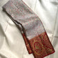 Silver Grey Kanchipuram silk saree with tone-intensive floral and foliate jaal weaving in rose and gold.