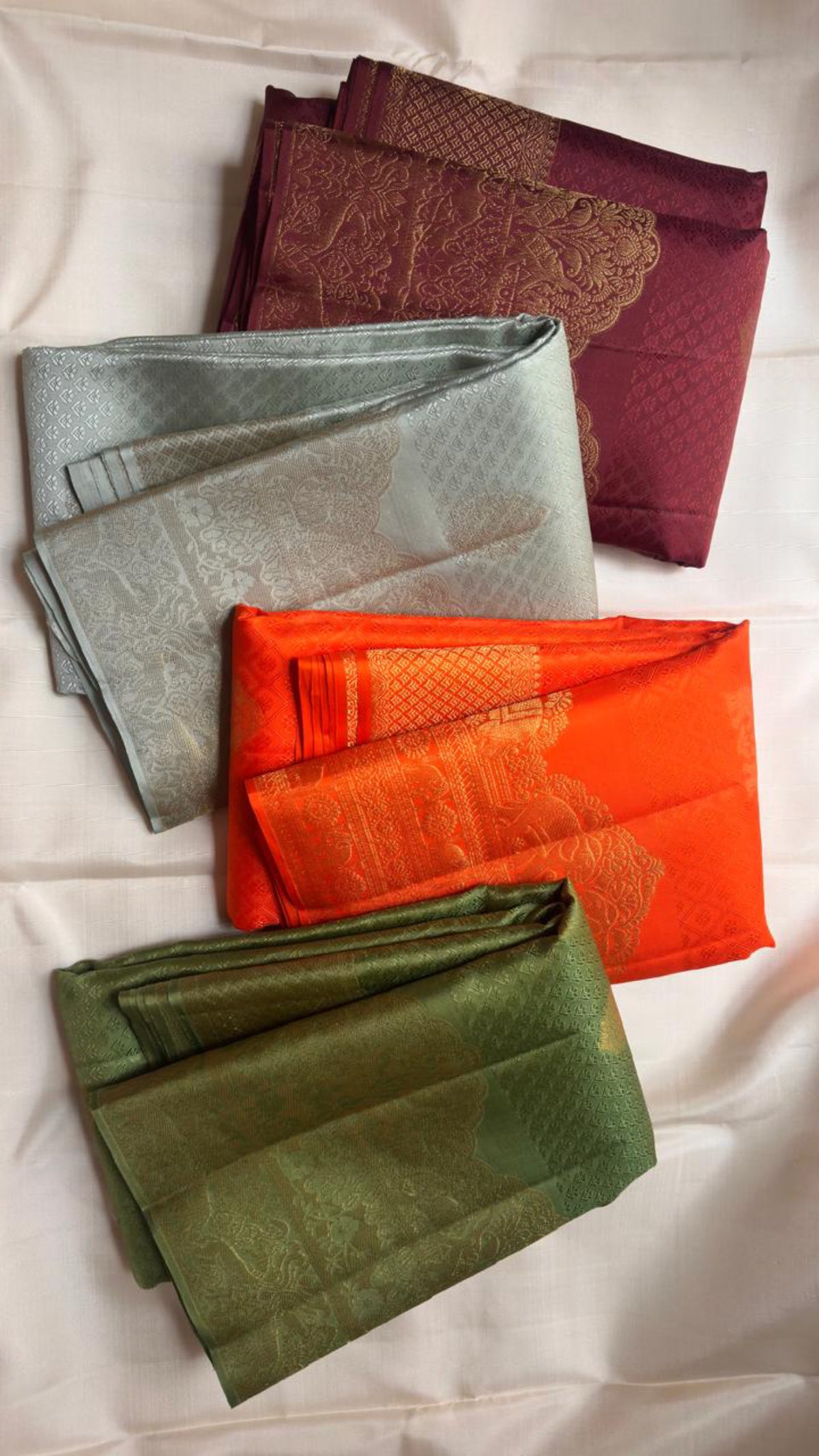 Silver grey pure silk Kanchipuram saree with traditional butta weave, Idam Living