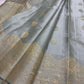 Silver grey pure silk Kanjeevaram saree with traditional butta motifs, Idam Living