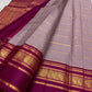 Silver lilac Kancheepuram silk saree with magenta Varisaipet border, full view