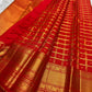 Sindoor Red Handwoven Pure Silk Kanjivaram Saree with Zari Kattam Checks and Antique Gold Border