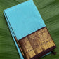 Kanchipuram silk saree in sky blue with cocoa brown border Kanchi Kattam Korvai weave folded view