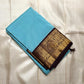 Kanchipattu silk saree in sky blue with cocoa brown border Kanchi Kattam Korvai weave traditional zari detail
