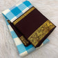 Sky blue and ivory Pure Silk Kanchipuram saree with traditional checks.