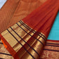 Sky blue Kancheepuram silk saree with Varisaipet weave and burnt orange zari border — Idam Living