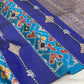 Sky blue Kanchipuram silk saree with Pochampally ikat fusion weave and royal blue pallu — Idam Living