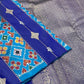Sky blue Kanjeevaram saree with Pochampally ikat fusion and hexagonal silk thread butta — Idam Living