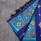 Sky blue Kanjipuram pure silk saree with Pochampally ikat fusion borderless construction — Idam Living