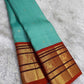 Sky blue Kanjipuram pure silk saree with rust orange Varisaipet border — Idam Living