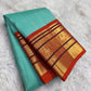 Sky blue rust orange Kanchipuram silk saree with Varisaipet weave and ornate zari border — Idam Living