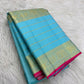 Sky Blue pure silk Kanjivaram Varisaipet saree with layered antique-gold traditional zari border.