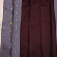 Full layout of slate-grey Butta silk saree and densely woven Kaapi Brown peacock zari pallu