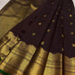 Smoked Cocoa Plum Handwoven Pure Silk Kanjeevaram Saree with Antique Pon Zari Border and Emerald Green Edge