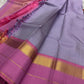 Kanchipattu silk saree in smoky lilac with raspberry pink border Korvai Kaal Irangiya Border weave traditional zari detail