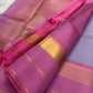 Kanchipattu silk saree in smoky lilac with raspberry pink border Korvai Kaal Irangiya Border weave traditional zari detail