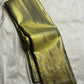Smoky Olive Handwoven Pure Silk Kanjeevaram Saree with Antique Gold and Faded Turquoise Ornamental Border
