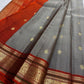 Smoky Taupe pure Kanjipuram silk saree – bird buttas, folded view — Idam Living