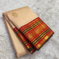 Soft Champagne Ivory Kanchi Pattu Saree — vermilion-red Korvai border with gold zari floral panels