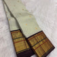 Ivory Green Undertone Handwoven Pure Silk Kanjipuram Saree with Aubergine Korvai Mayil Zari Border