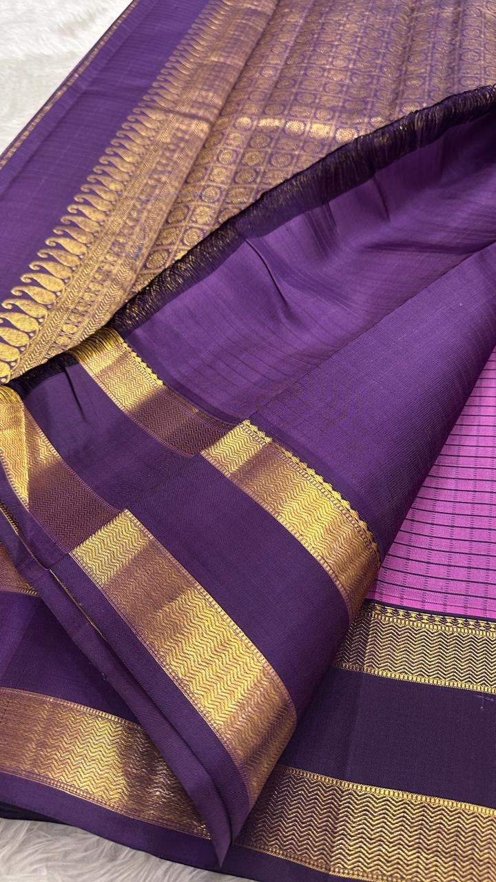 Soft Lilac pure silk Kanjipuram saree — striped