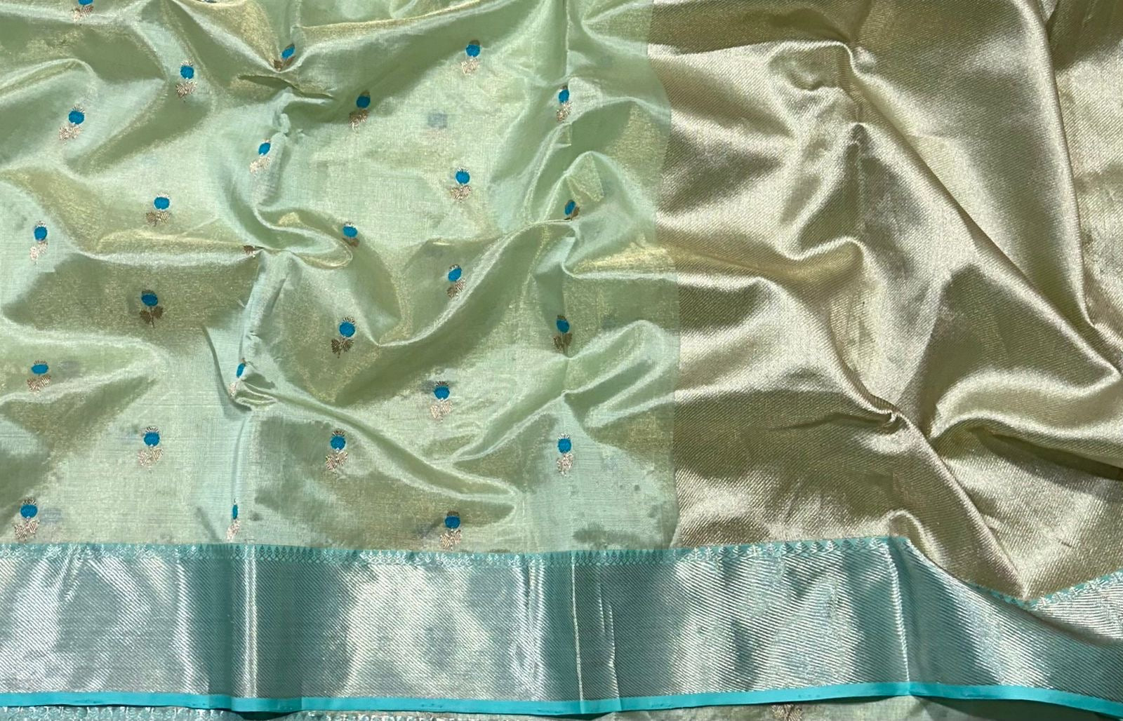Pallu detail of Mint Silk Pure Silk Chanderi Saree