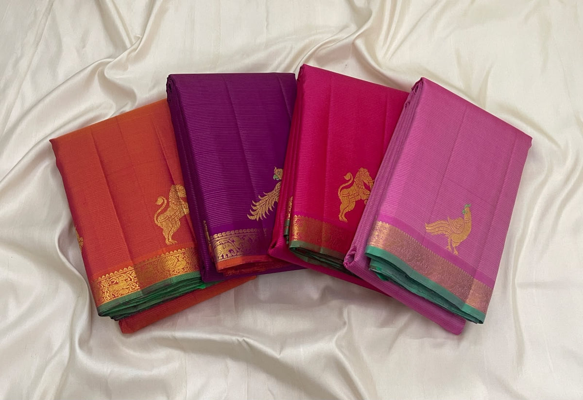 Soft Orchid Pink Handwoven Pure Silk Kanjeevaram Vairaoosi Saree with Peacock Motif
