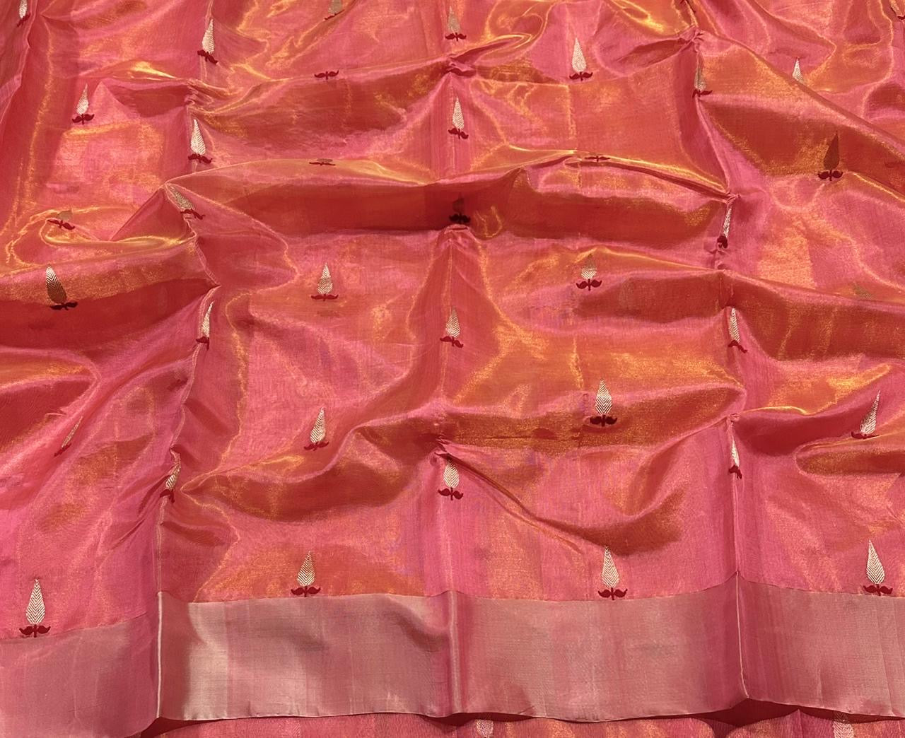 Pallu detail of Peach Ember Pure Silk Chanderi Saree